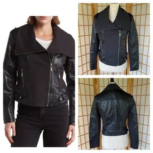 Okie & Lola Black Mixed Media Moto Jacket SZ S NWT